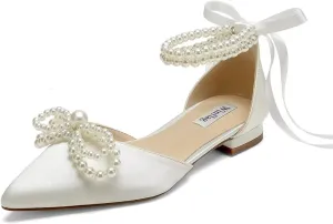 Pearl Wedding Shoes for Bride Flats Pointed Toe Flat Bridal Shoes Women Evening Dress Shoes