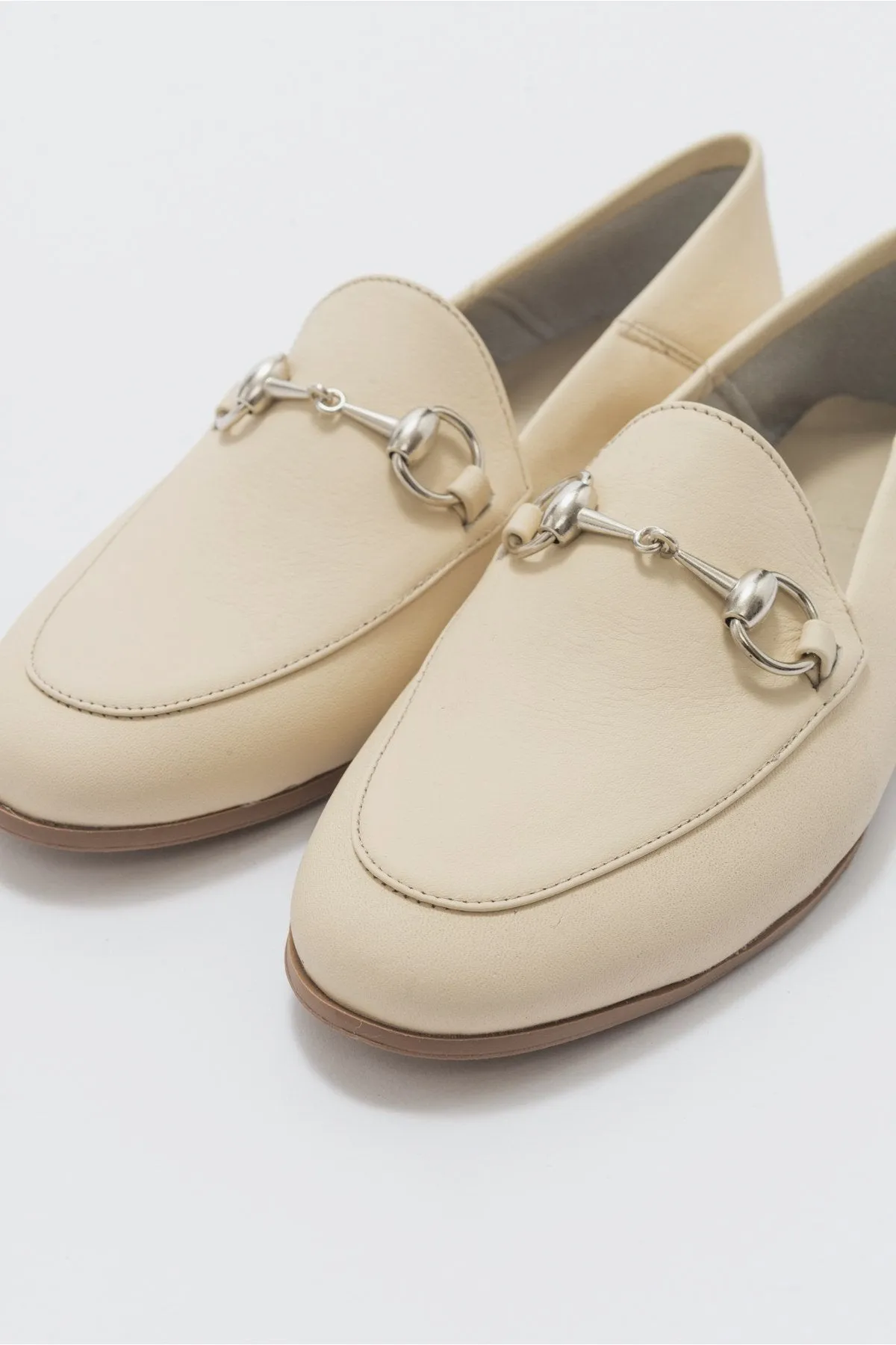 Penny - Beige Leather Horsebit Loafers