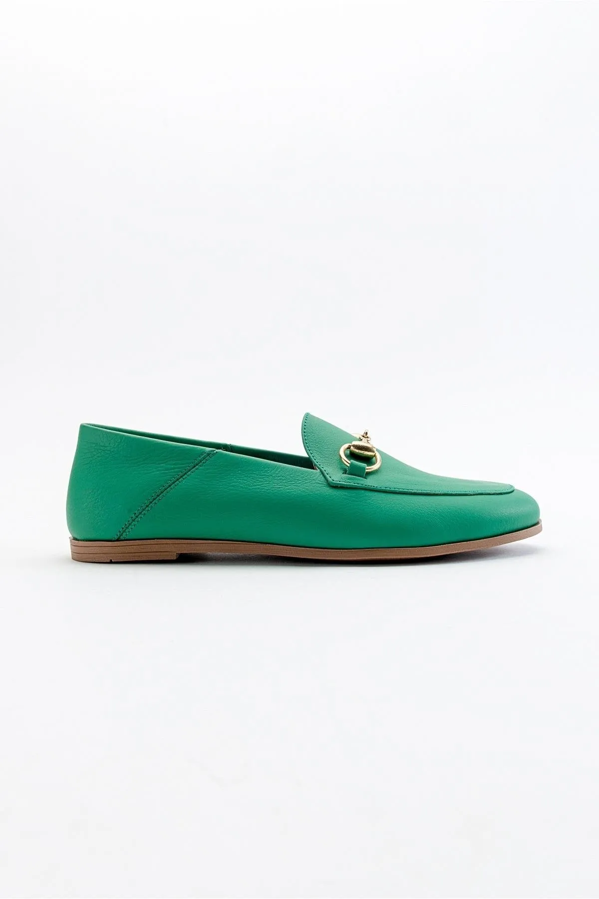 Penny - Green Leather Horsebit Loafers