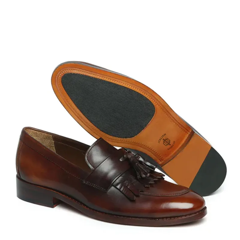 Penny Slip-On Leather Tassel Loafers With Fringes