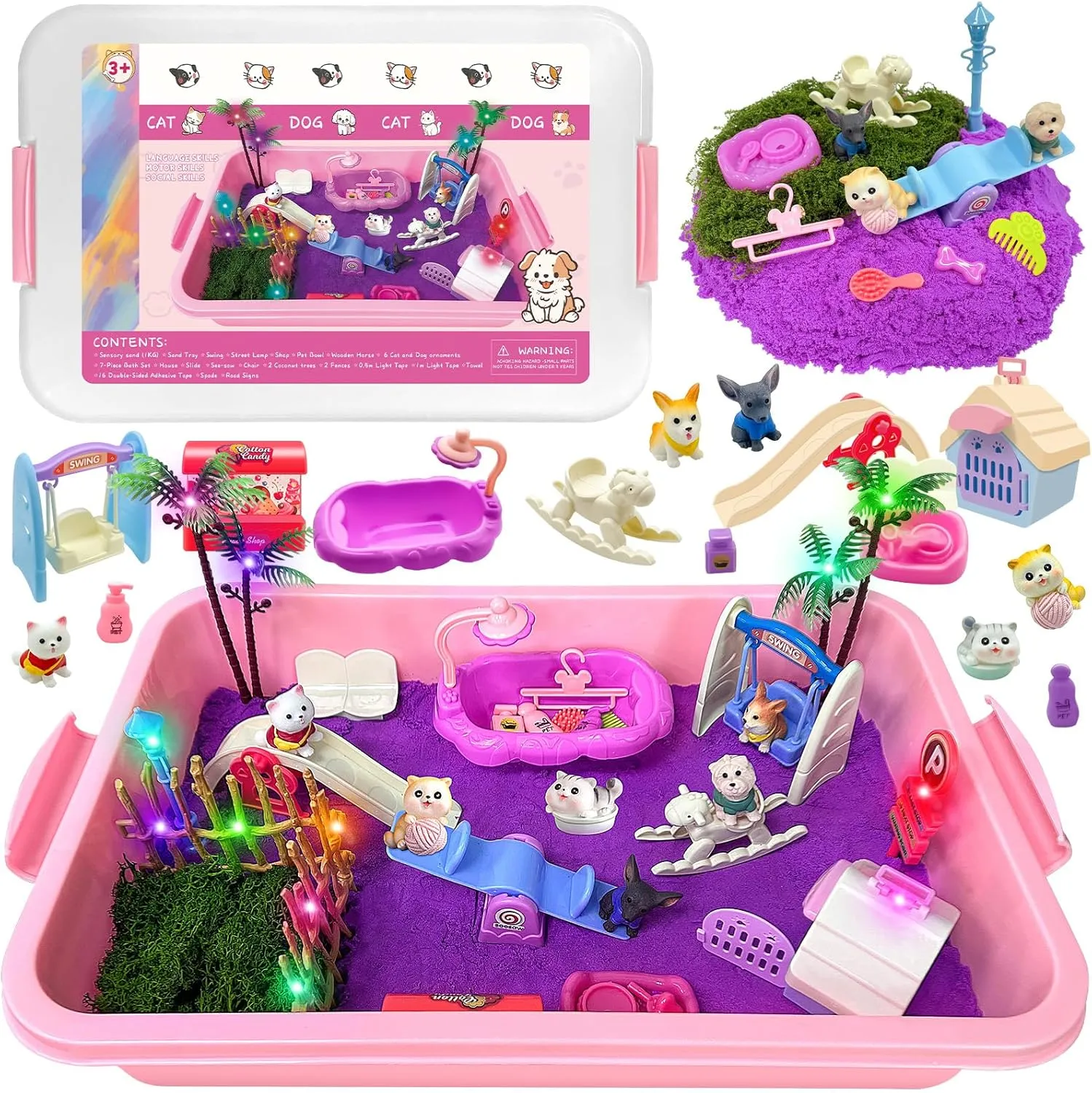 Pet Toys for Kids, Kit Sets with Lights, Cat and Dog Pet Care Toys Sets, Sand Play Sets, Birthday Presents for 3,4,5,6,7,8,9 Year Olds