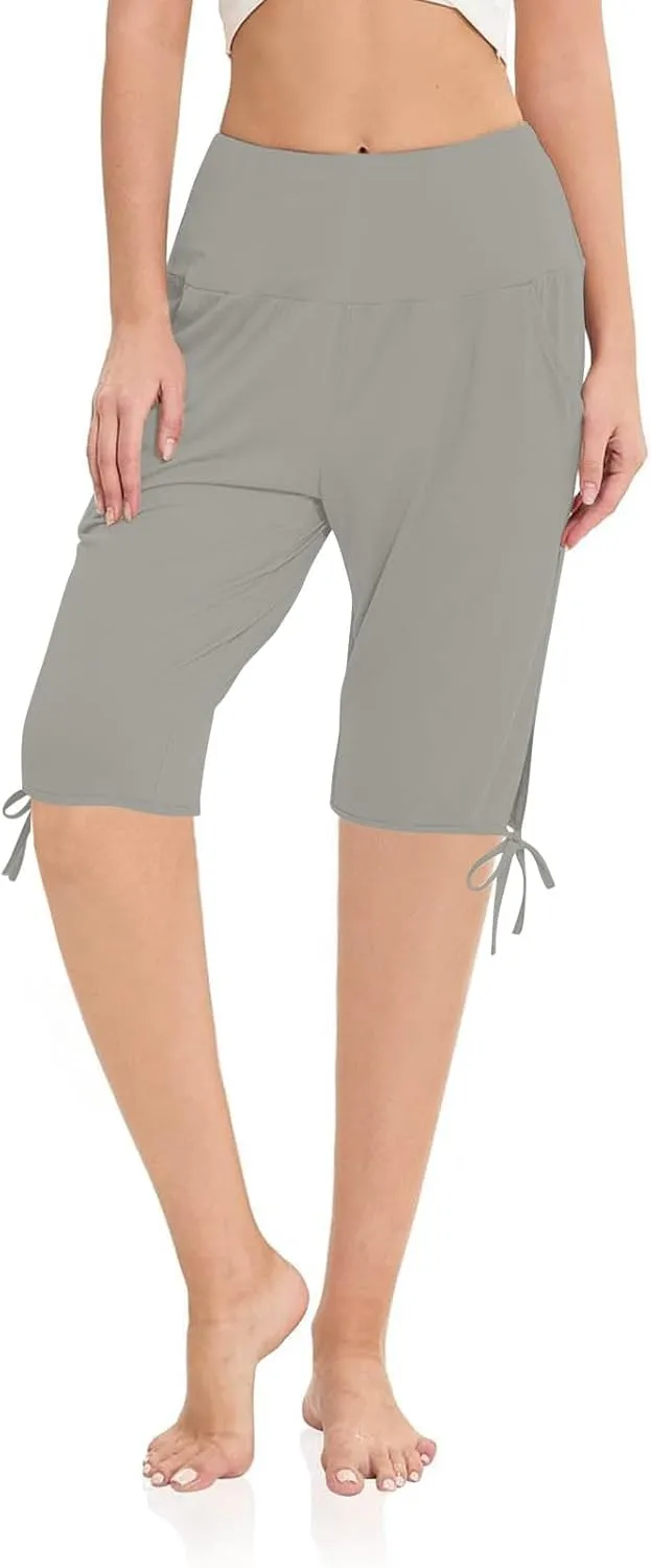 Petite Pants for Women Stretchy Workout Gym Training Summer Sports Activewear Pants Casual Athletic Side Tie Knot Half Pants