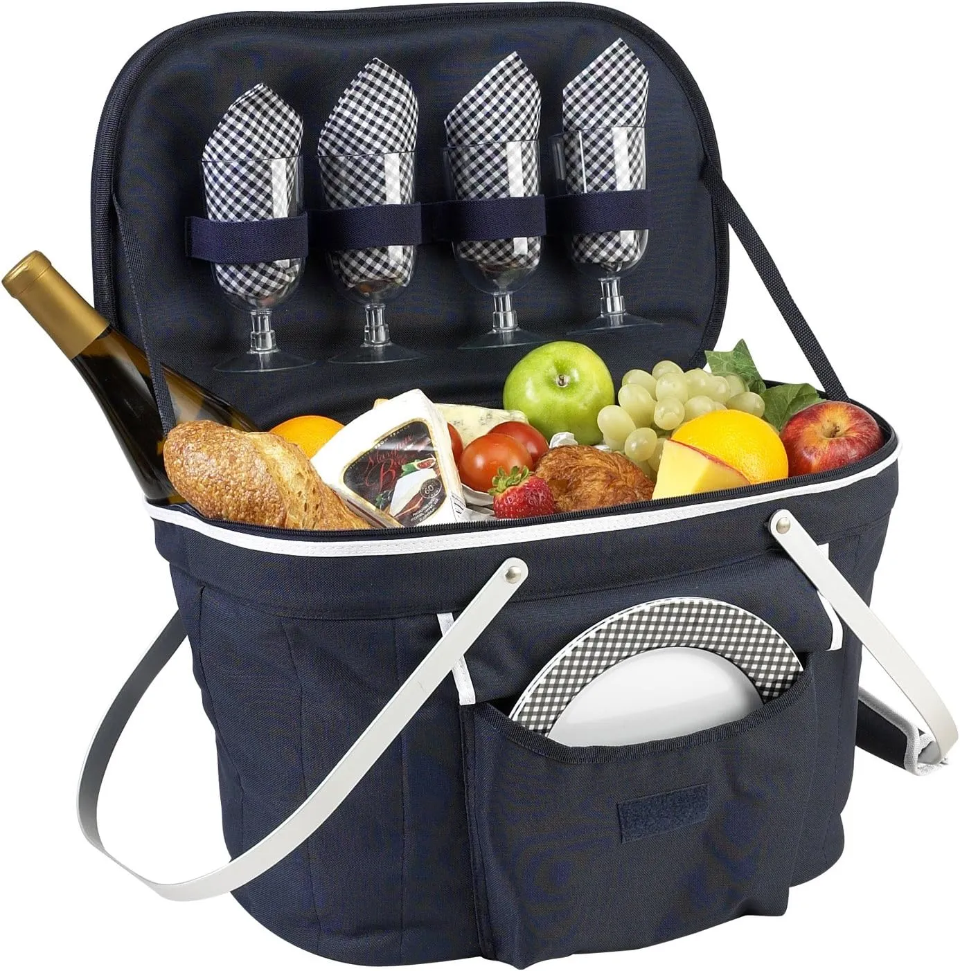 Picnic at Ascot Patented Collapsible Insulated Picnic Basket Equipped with Service For 4- Designed and Assembled in USA