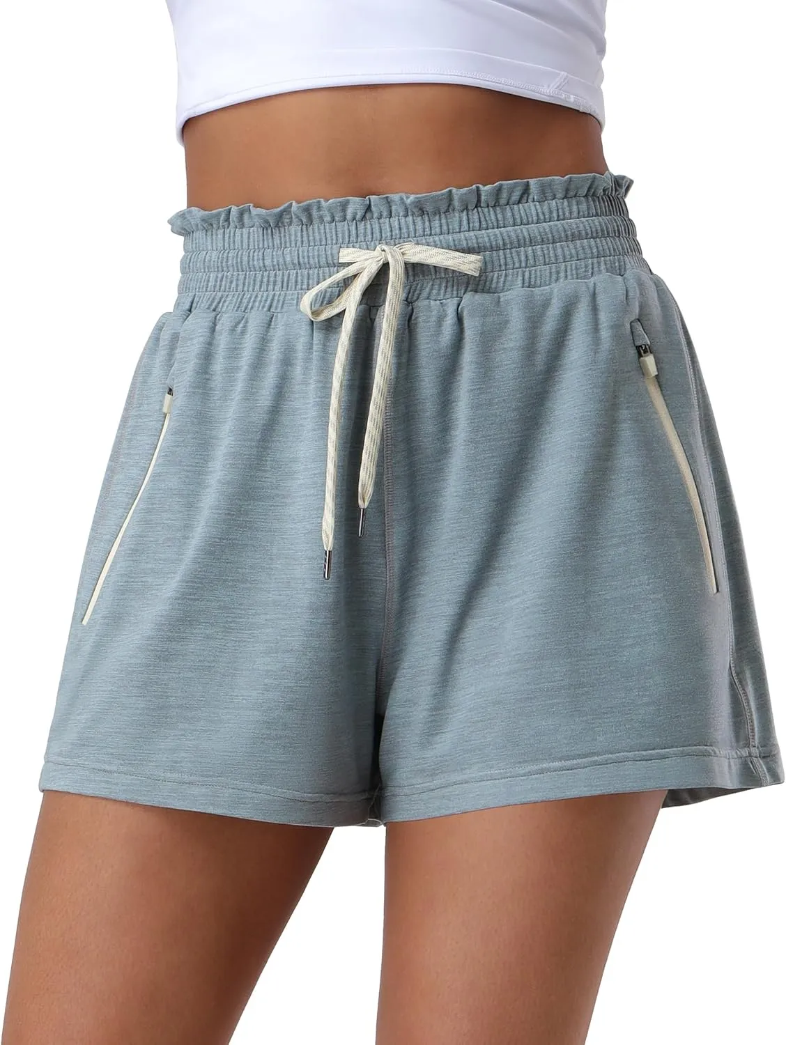 Pioneer Camp Women's Sweat Shorts with 2 Zipper Pockets High Waist Athletic Shorts Workout Running Casual Gym Lounge