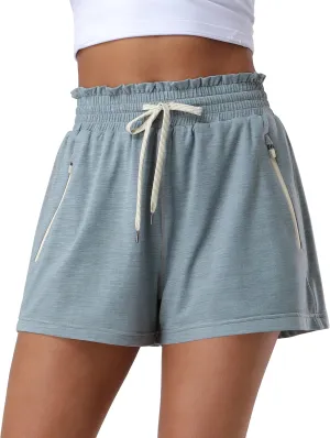 Pioneer Camp Women's Sweat Shorts with 2 Zipper Pockets High Waist Athletic Shorts Workout Running Casual Gym Lounge