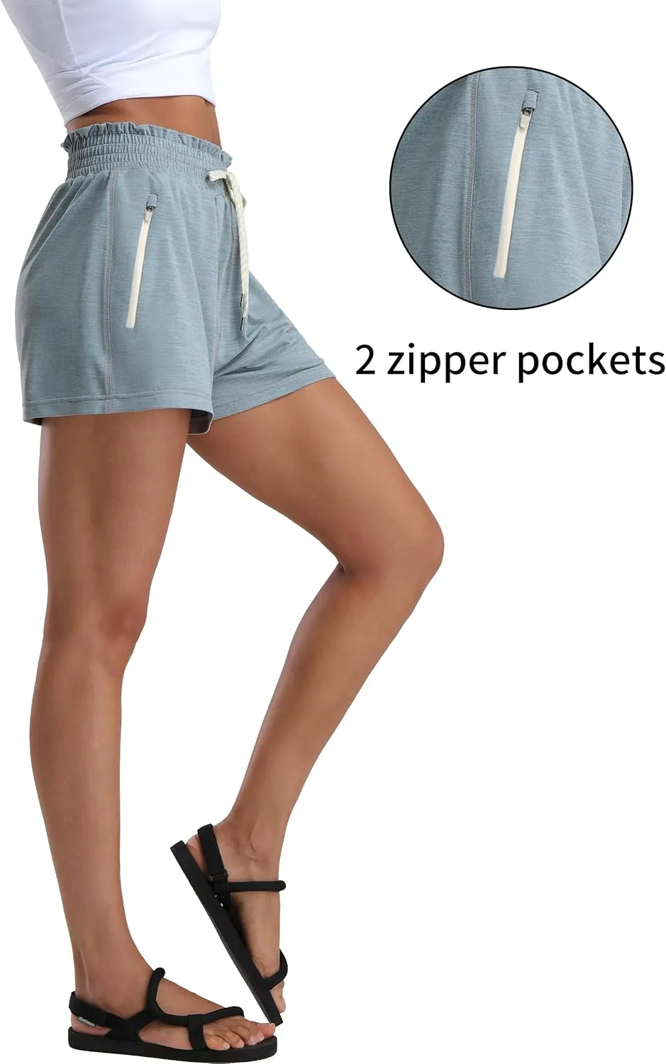 Pioneer Camp Women's Sweat Shorts with 2 Zipper Pockets High Waist Athletic Shorts Workout Running Casual Gym Lounge