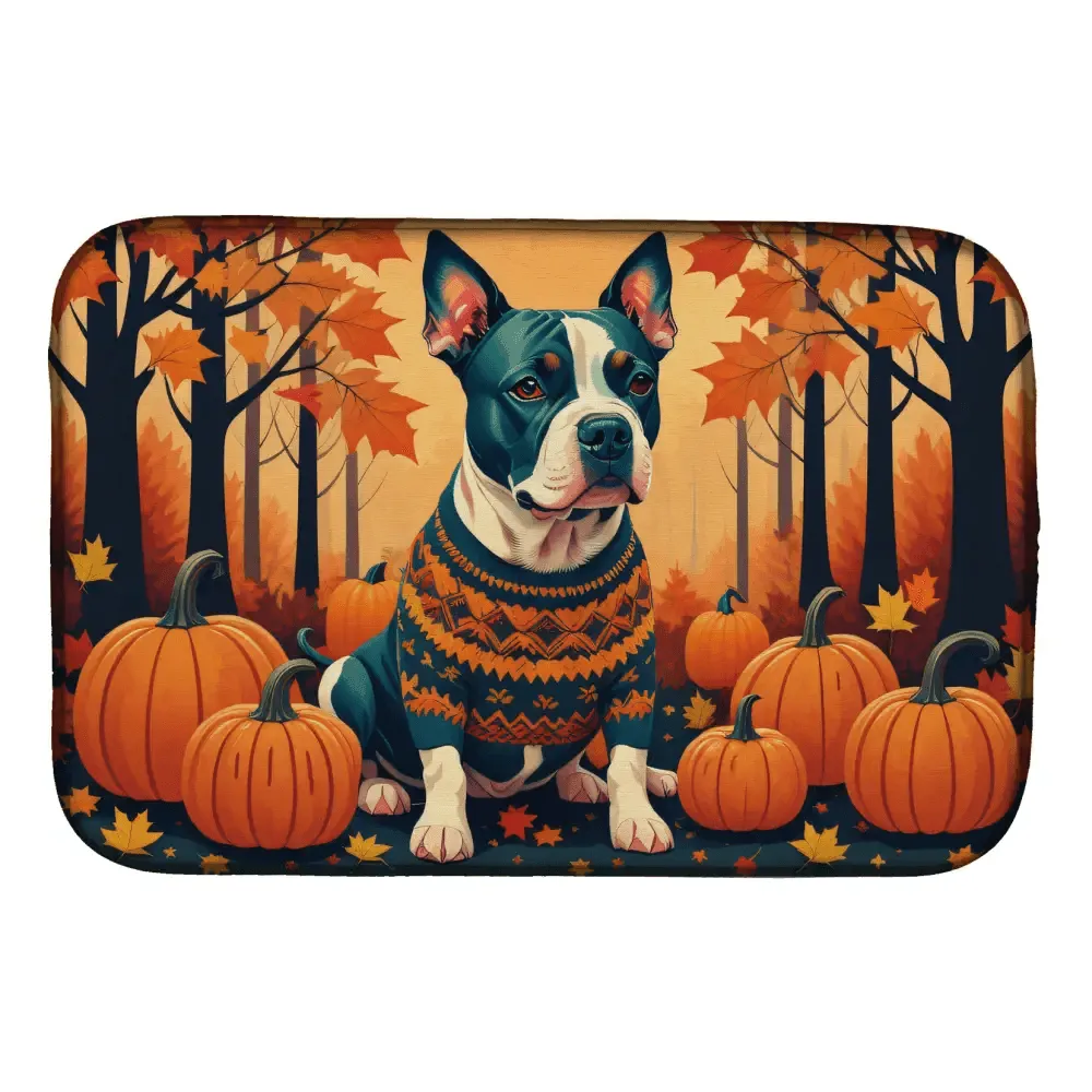 Pit Bull Terrier Fall Dish Drying Mat for Quick Absorption