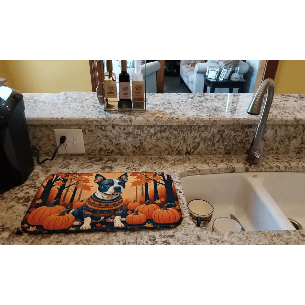 Pit Bull Terrier Fall Dish Drying Mat for Quick Absorption