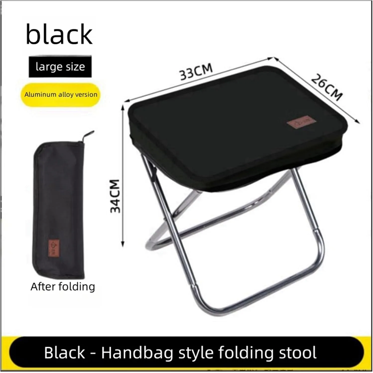 Pocket Handbag Stool，Pencil Bag Folding Stool for Sketching, Camping, Horse Tying, Fishing, Tourism, Leisure, Outdoor Small Stool(Black,Large)