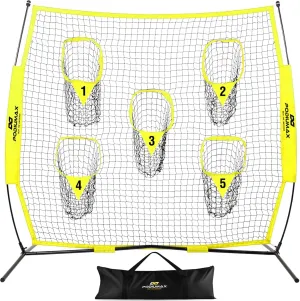 PodiuMax Portable Football Trainer Throwing Net, 8ft x 8ft Knotless Net for Improving QB Throwing Accuracy with 5 Target Pockets