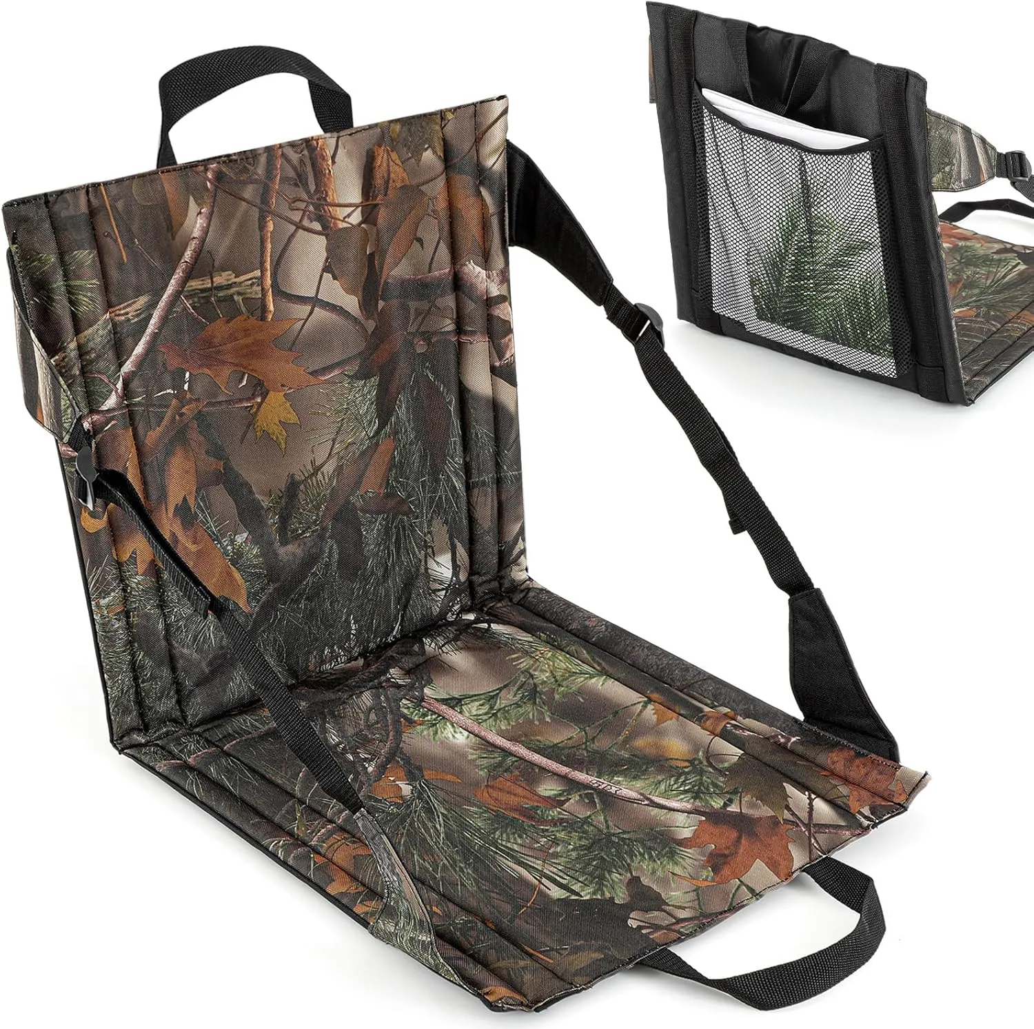 Portable Stadium Seat Cushion with Backrest Camo Foldable Camping Fishing Stadium Seats for Bleachers Hunting Cushion for Hiking Outdoor Concerts Sporting Event