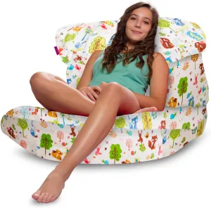 Posh Creations Structured Comfy Bean Bag Chair for Gaming, Reading, and Watching TV, Laguna Lounger, Canvas - Forest Critters on White