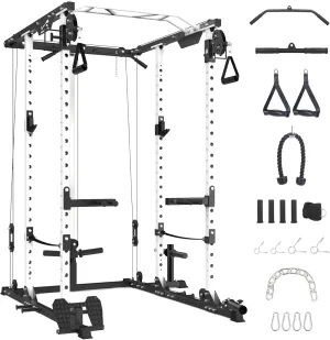 Power Cage, Multi-Function Workout Cage With Cable Cross-Over System, Squat Rack Home Gym With LAT Pull Down System, Strength Training Power Rack