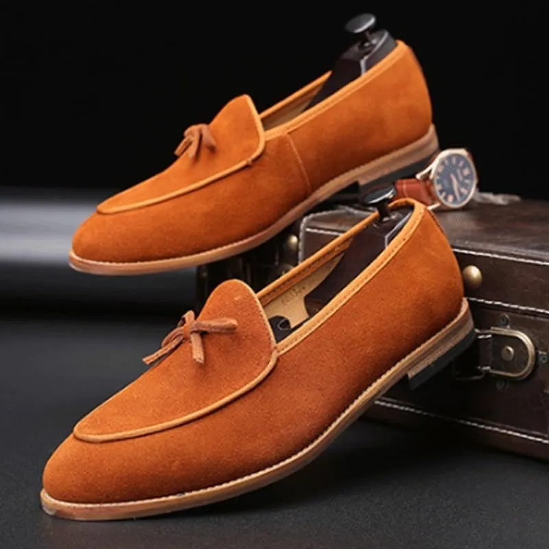 Premium Men's Suede Leather Penny Loafers with Chunky Platform, Round Toe, Non-Slip Lug Sole for Business and Casual Occasions