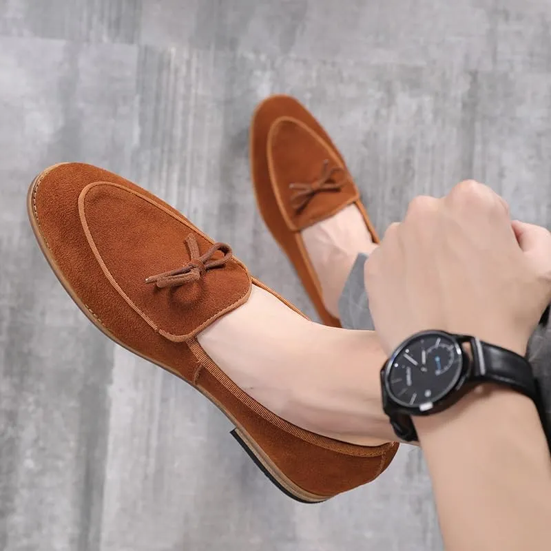 Premium Men's Suede Leather Penny Loafers with Chunky Platform, Round Toe, Non-Slip Lug Sole for Business and Casual Occasions