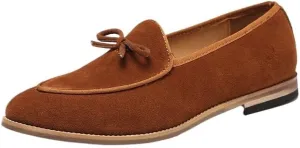 Premium Men's Suede Leather Penny Loafers with Chunky Platform, Round Toe, Non-Slip Lug Sole for Business and Casual Occasions