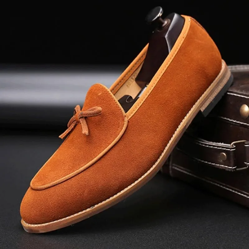 Premium Men's Suede Leather Penny Loafers with Chunky Platform, Round Toe, Non-Slip Lug Sole for Business and Casual Occasions
