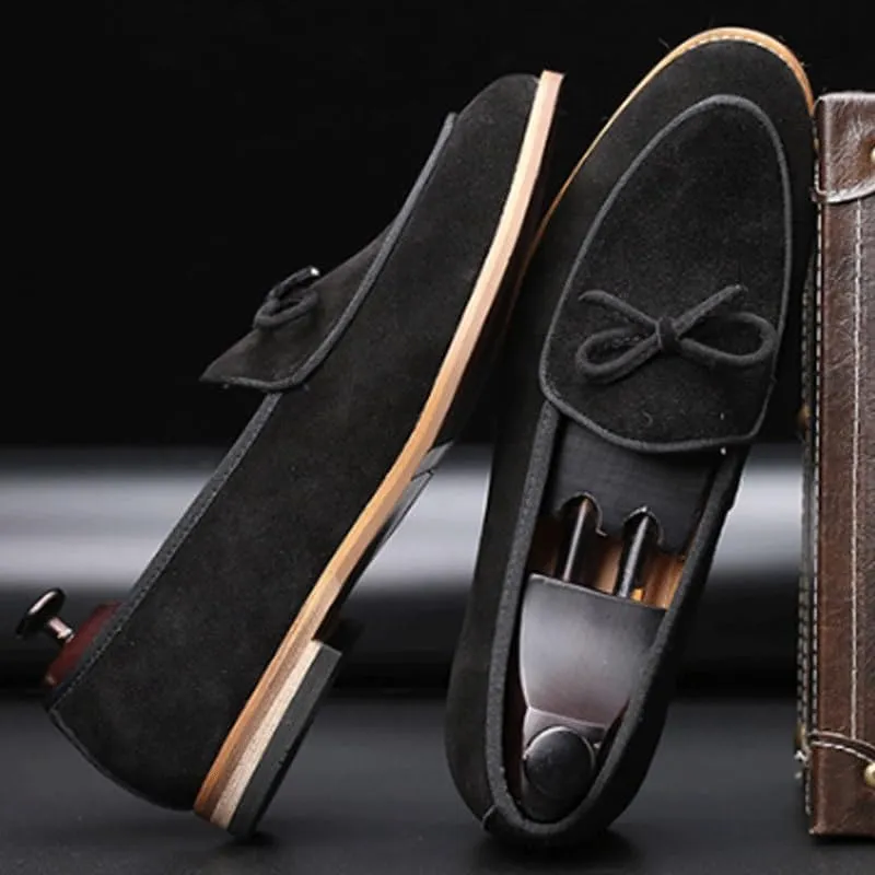 Premium Men's Suede Leather Penny Loafers with Chunky Platform, Round Toe, Non-Slip Lug Sole for Business and Casual Occasions