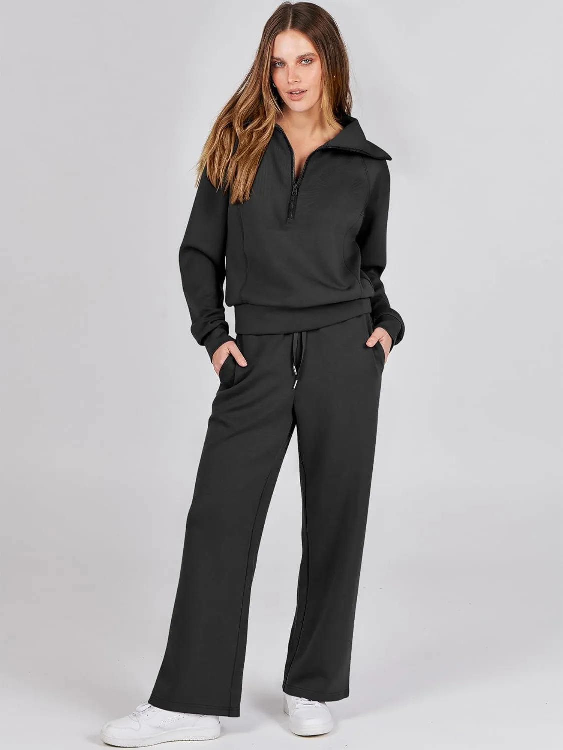 Prinbara Women 2 Piece Outfits Lounge Sets 2024 Winter Oversized Sweatshirt Wide Leg Pant Casual Matching Sweat Set Tracksuit
