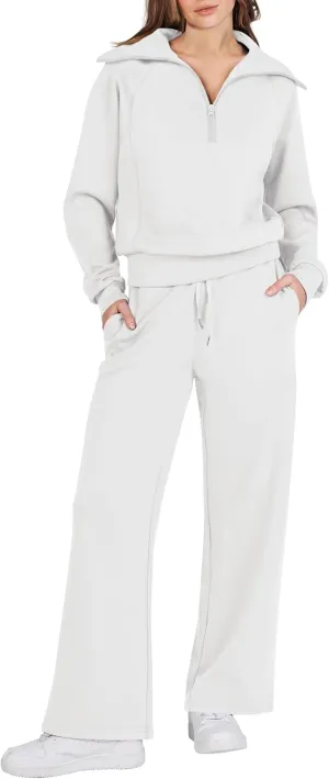 Prinbara Women 2 Piece Outfits Lounge Sets 2024 Winter Oversized Sweatshirt Wide Leg Pant Casual Matching Sweat Set Tracksuit