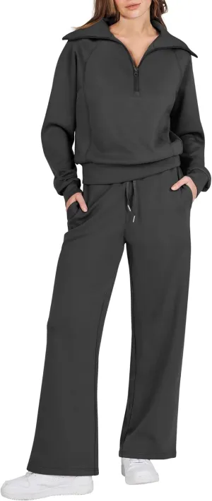 Prinbara Women 2 Piece Outfits Lounge Sets 2024 Winter Oversized Sweatshirt Wide Leg Pant Casual Matching Sweat Set Tracksuit