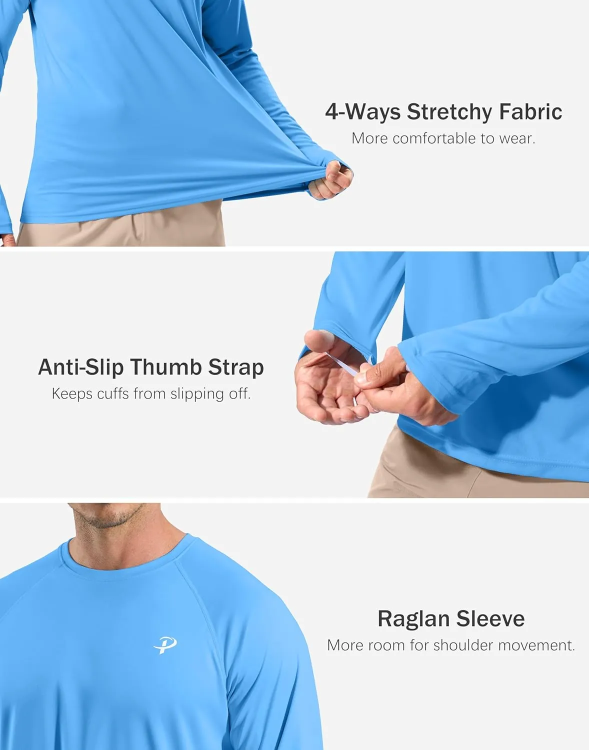 Pudolla Men's Sun Protection Shirts UV SPF UPF 50  Rash Guard Long Sleeve Lightweight Quick Dry Brethable Swimming Fishing