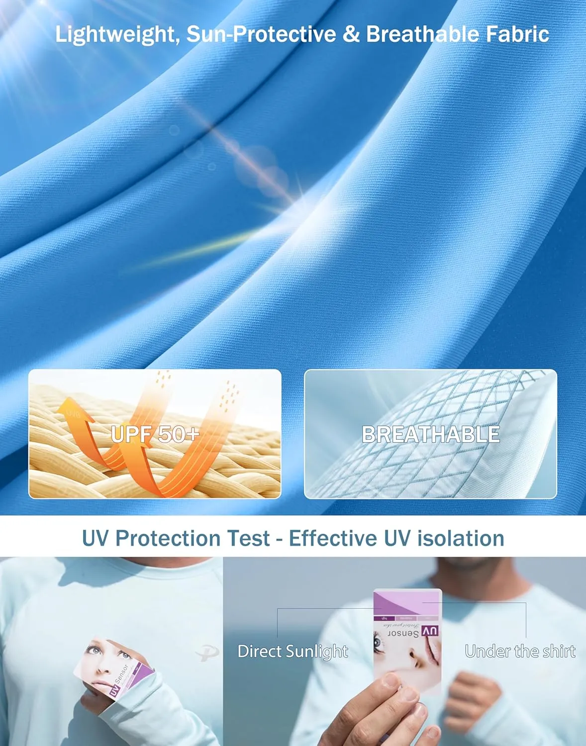 Pudolla Men's Sun Protection Shirts UV SPF UPF 50  Rash Guard Long Sleeve Lightweight Quick Dry Brethable Swimming Fishing