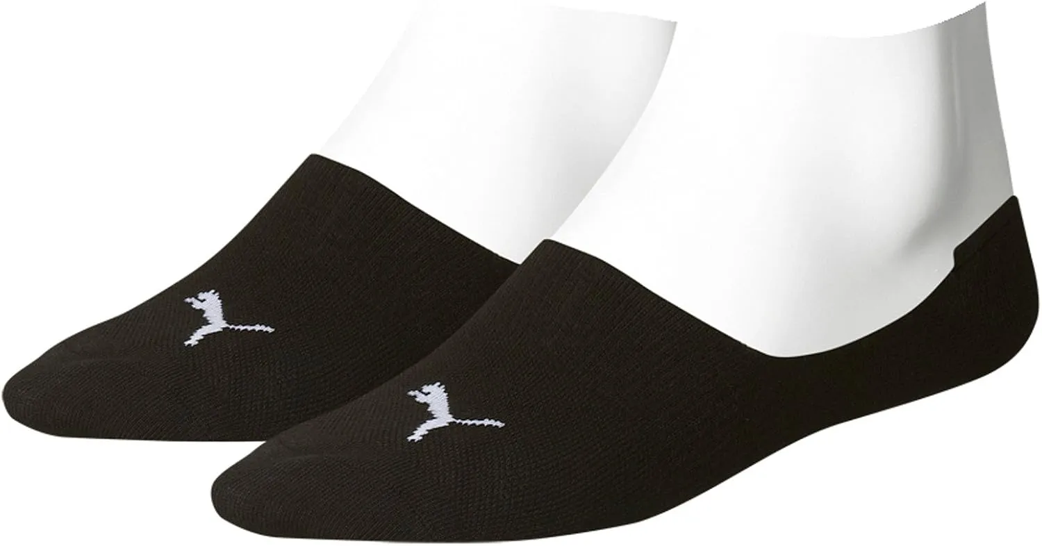 Puma Mens 2 Pair Footies Trainer Socks with Silicone Heel Grip 2-5 Unisex Black