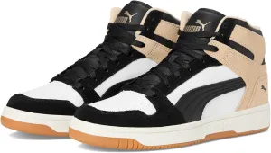 PUMA Women's Rebound Layup Mid Shoes Sneaker, White Black/Cashew, 7