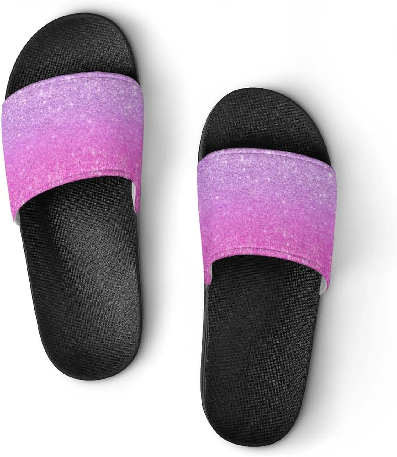 Purple Pink Girly Chic Glitter Ombre Womens Slide Sandals Non Slip Summer House Slippers for Girls Slip-on Flip Flops