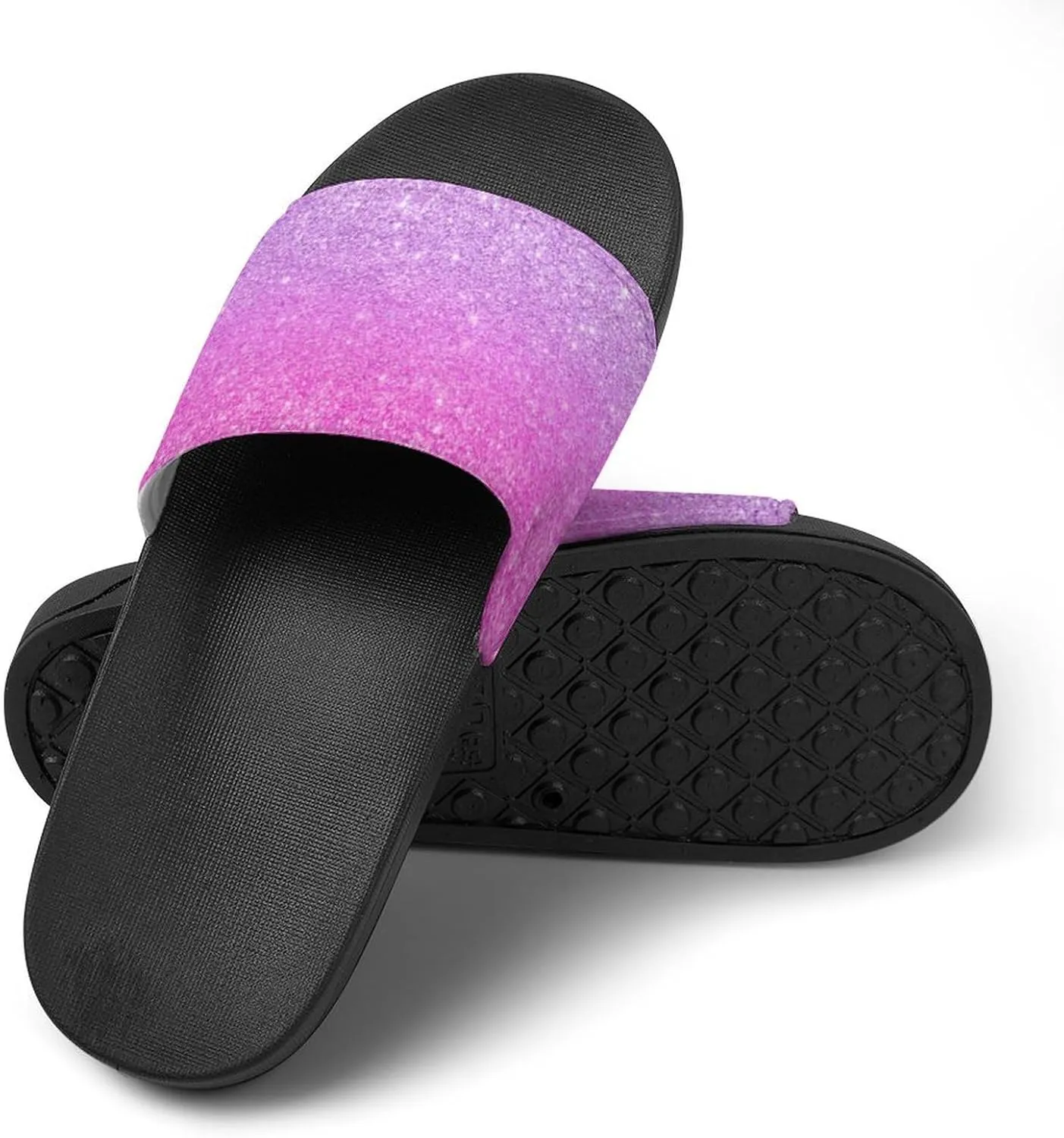 Purple Pink Girly Chic Glitter Ombre Womens Slide Sandals Non Slip Summer House Slippers for Girls Slip-on Flip Flops