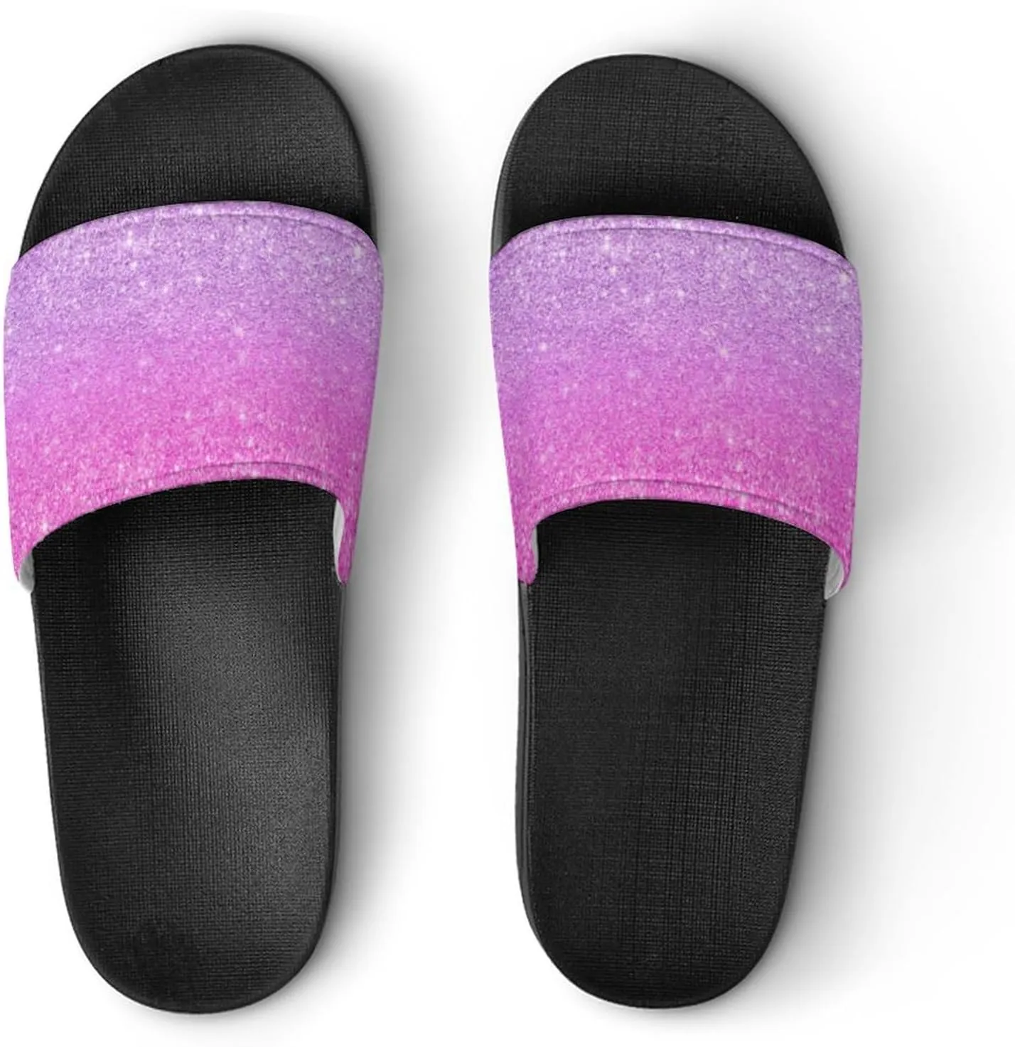 Purple Pink Girly Chic Glitter Ombre Womens Slide Sandals Non Slip Summer House Slippers for Girls Slip-on Flip Flops