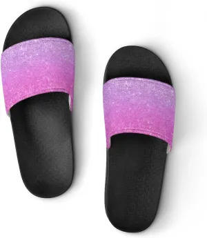 Purple Pink Girly Chic Glitter Ombre Womens Slide Sandals Non Slip Summer House Slippers for Girls Slip-on Flip Flops