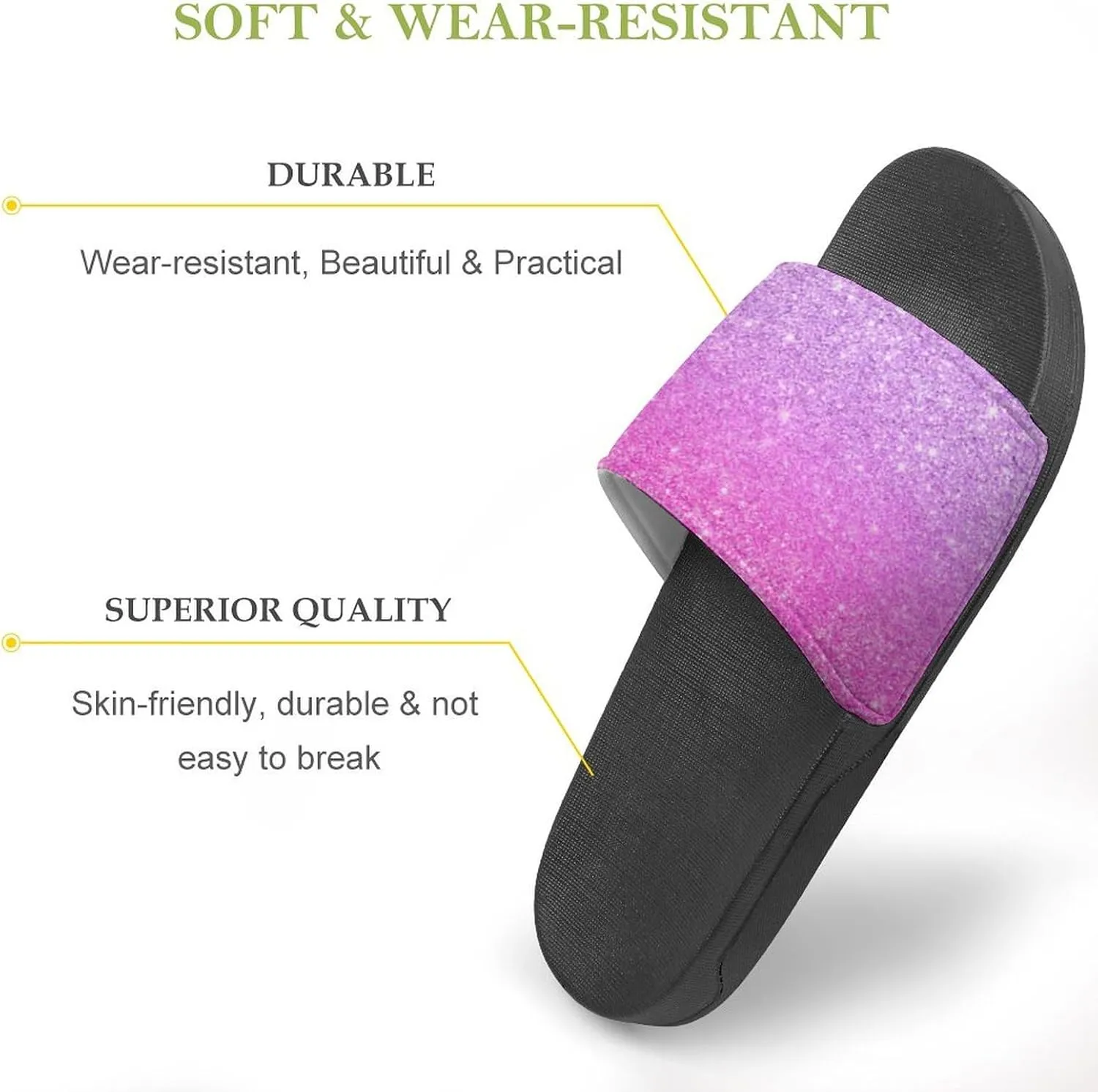 Purple Pink Girly Chic Glitter Ombre Womens Slide Sandals Non Slip Summer House Slippers for Girls Slip-on Flip Flops