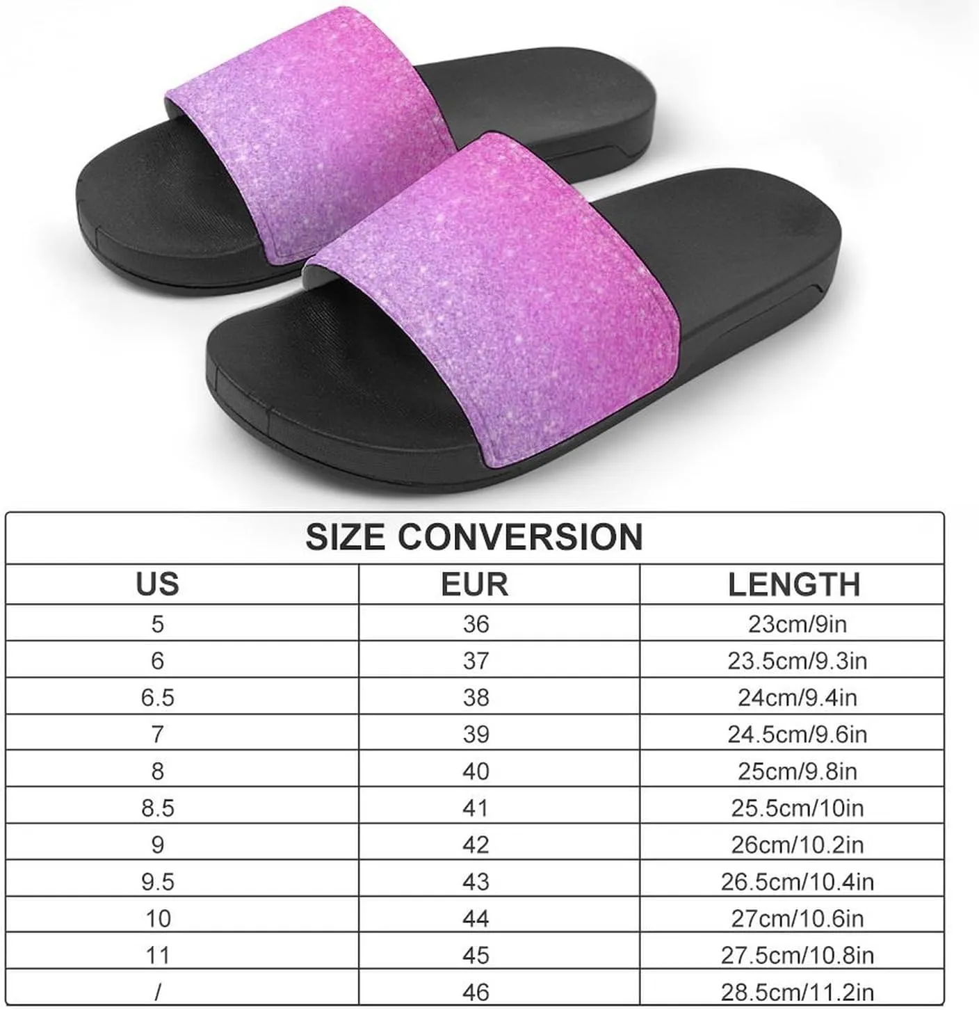 Purple Pink Girly Chic Glitter Ombre Womens Slide Sandals Non Slip Summer House Slippers for Girls Slip-on Flip Flops