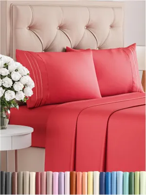 Queen Size 4 Piece Sheet Set - Comfy Breathable & Cooling Bed Sheets Set - Hotel Luxury Bedding for Women, Men, Kids & Teens - Deep Pockets, Easy Secure Fit, Super Soft & Wrinkle Free - Oeko-Tex - Red