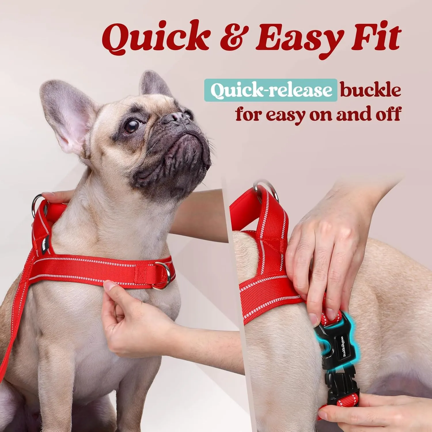 rabbitgoo Dog Harness No Pull, Quick Fit for Small Dogs with Soft Padded Handle, Chest Adjustable Reflective Pet Vest, No Choke Escape Proof for Walking Training, Red S