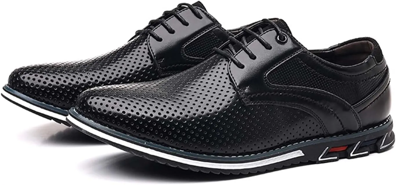 Recyphi Men's Dress Shoes Breathable Business Oxford Derby Orthopedic Leather Shoes Casual Walking Shoes Office Flats