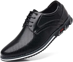 Recyphi Men's Dress Shoes Breathable Business Oxford Derby Orthopedic Leather Shoes Casual Walking Shoes Office Flats