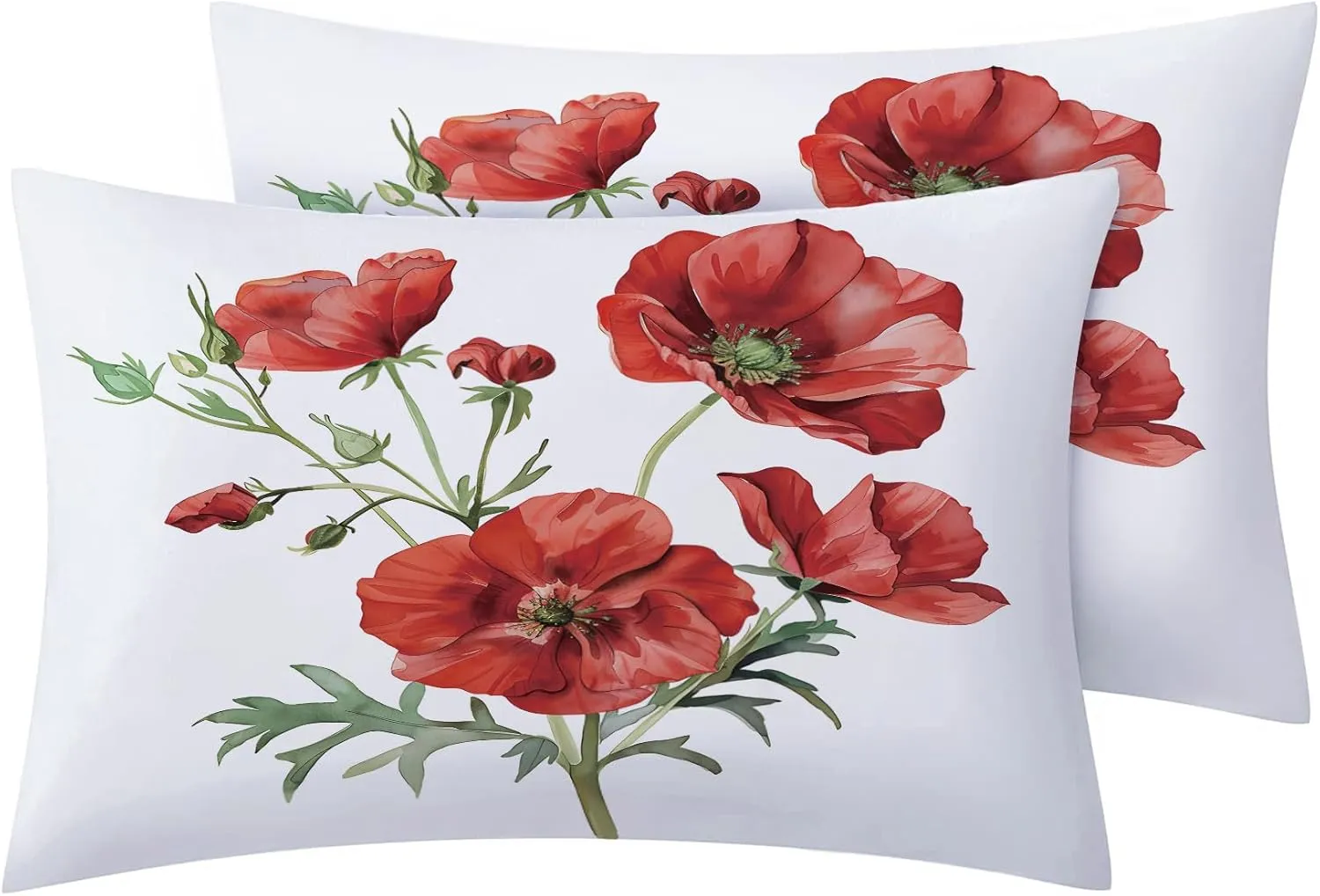 Red Poppy Sheets California King Size Sheet Set, Floral Printed Bed Sheets 4 Piece, Popies Flower Pattern Bedding Sheets & Pillowcases, 14 Inch Deep Pocket, Super Soft Microfiber