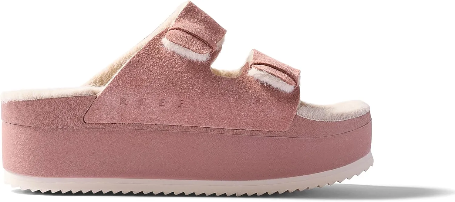 REEF Ojai Ciara Women's Platform Slide, Cozy Faux Fur Footbed, Full Grain Leather