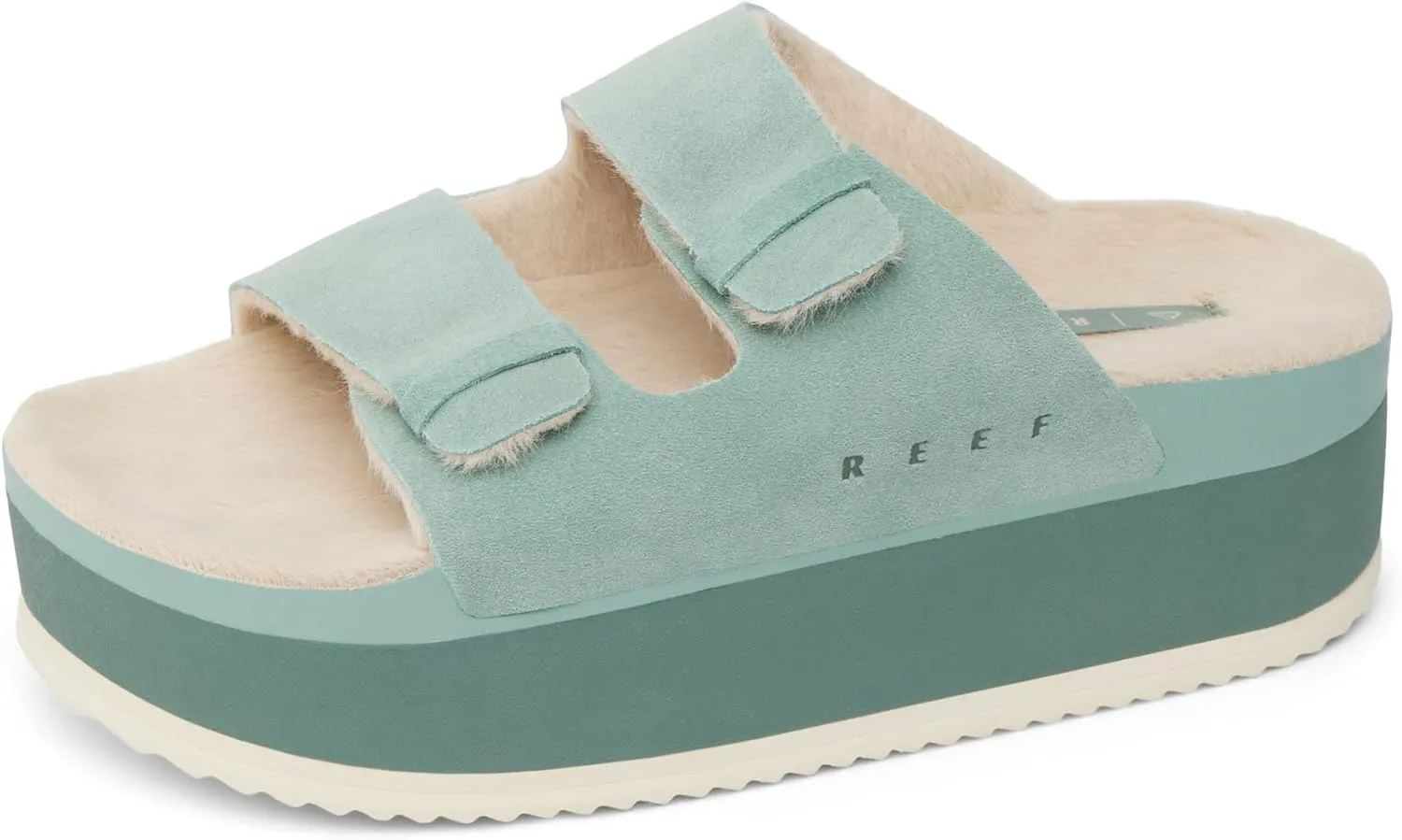 REEF Ojai Ciara Women's Platform Slide, Cozy Faux Fur Footbed, Full Grain Leather