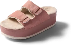 REEF Ojai Ciara Women's Platform Slide, Cozy Faux Fur Footbed, Full Grain Leather
