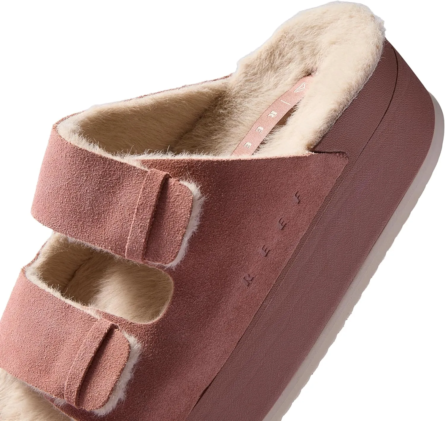 REEF Ojai Ciara Women's Platform Slide, Cozy Faux Fur Footbed, Full Grain Leather