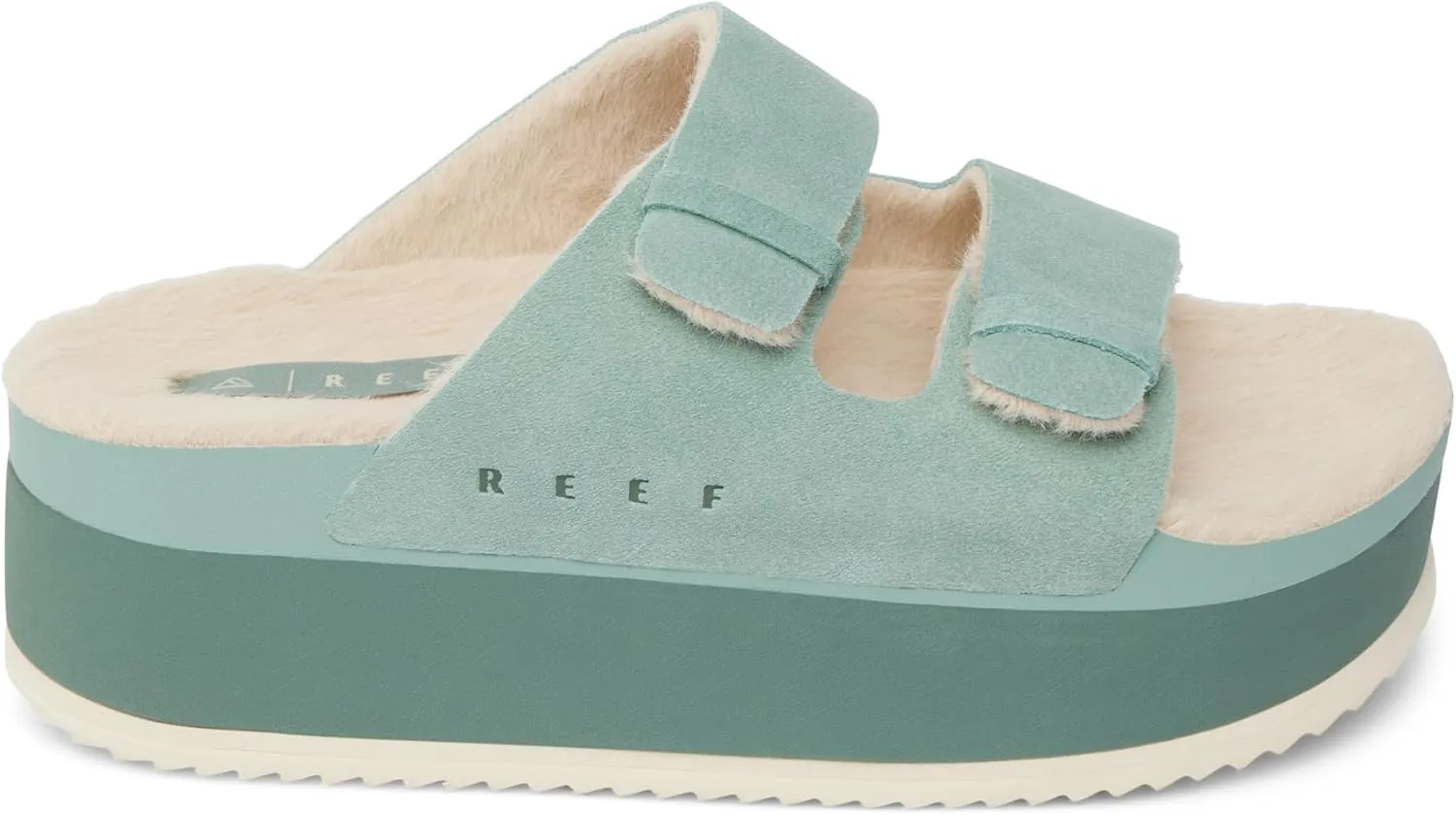 REEF Ojai Ciara Women's Platform Slide, Cozy Faux Fur Footbed, Full Grain Leather