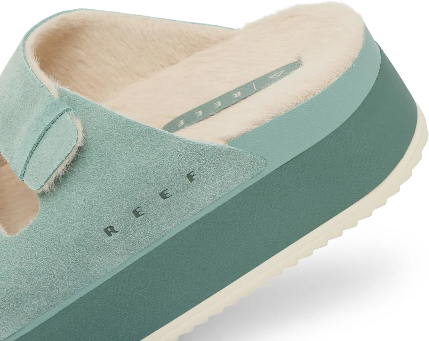 REEF Ojai Ciara Women's Platform Slide, Cozy Faux Fur Footbed, Full Grain Leather