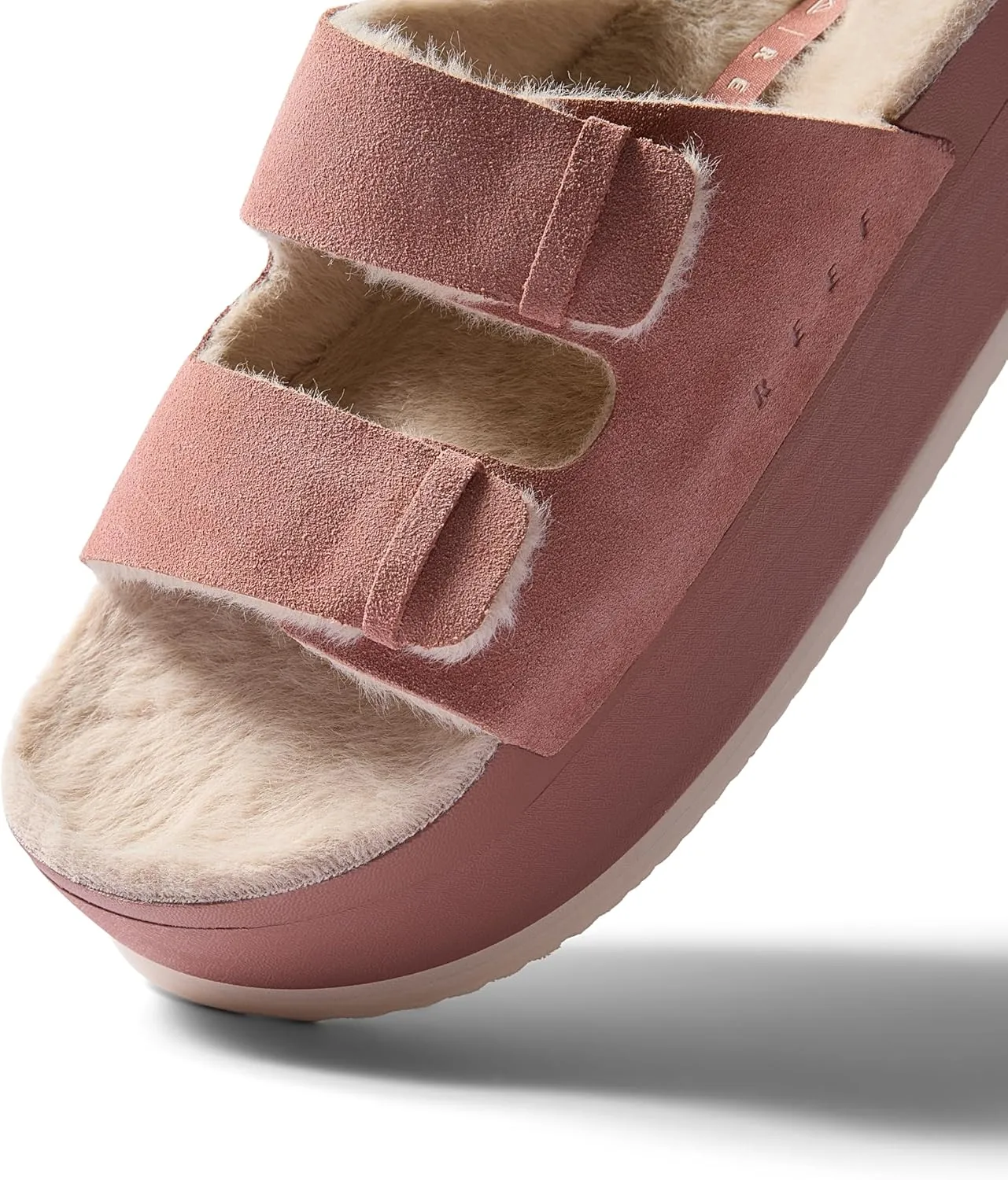 REEF Ojai Ciara Women's Platform Slide, Cozy Faux Fur Footbed, Full Grain Leather