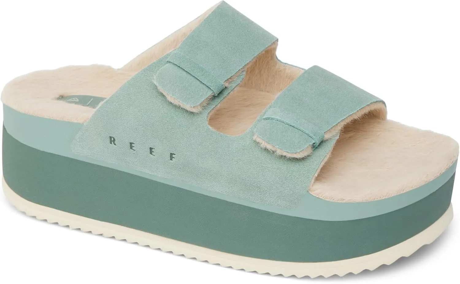 REEF Ojai Ciara Women's Platform Slide, Cozy Faux Fur Footbed, Full Grain Leather