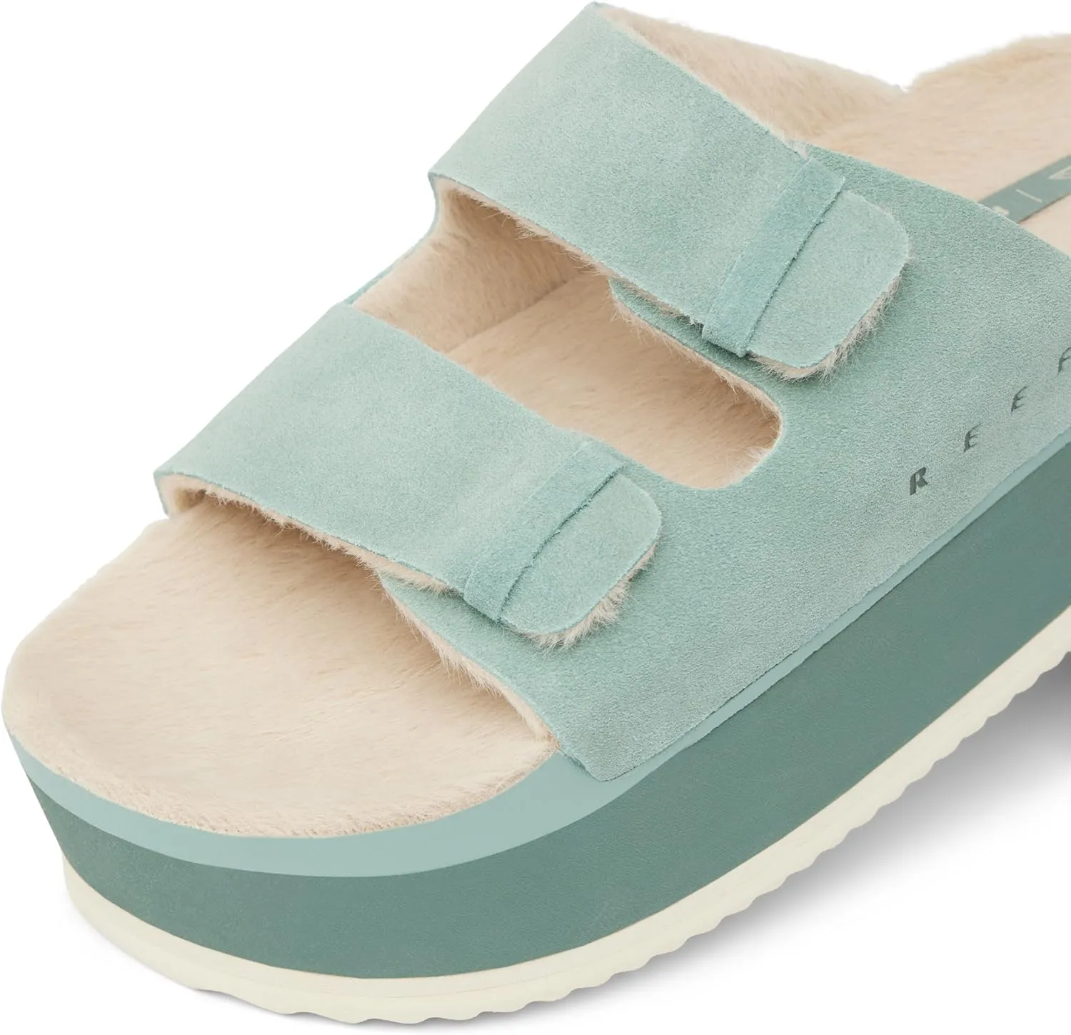REEF Ojai Ciara Women's Platform Slide, Cozy Faux Fur Footbed, Full Grain Leather