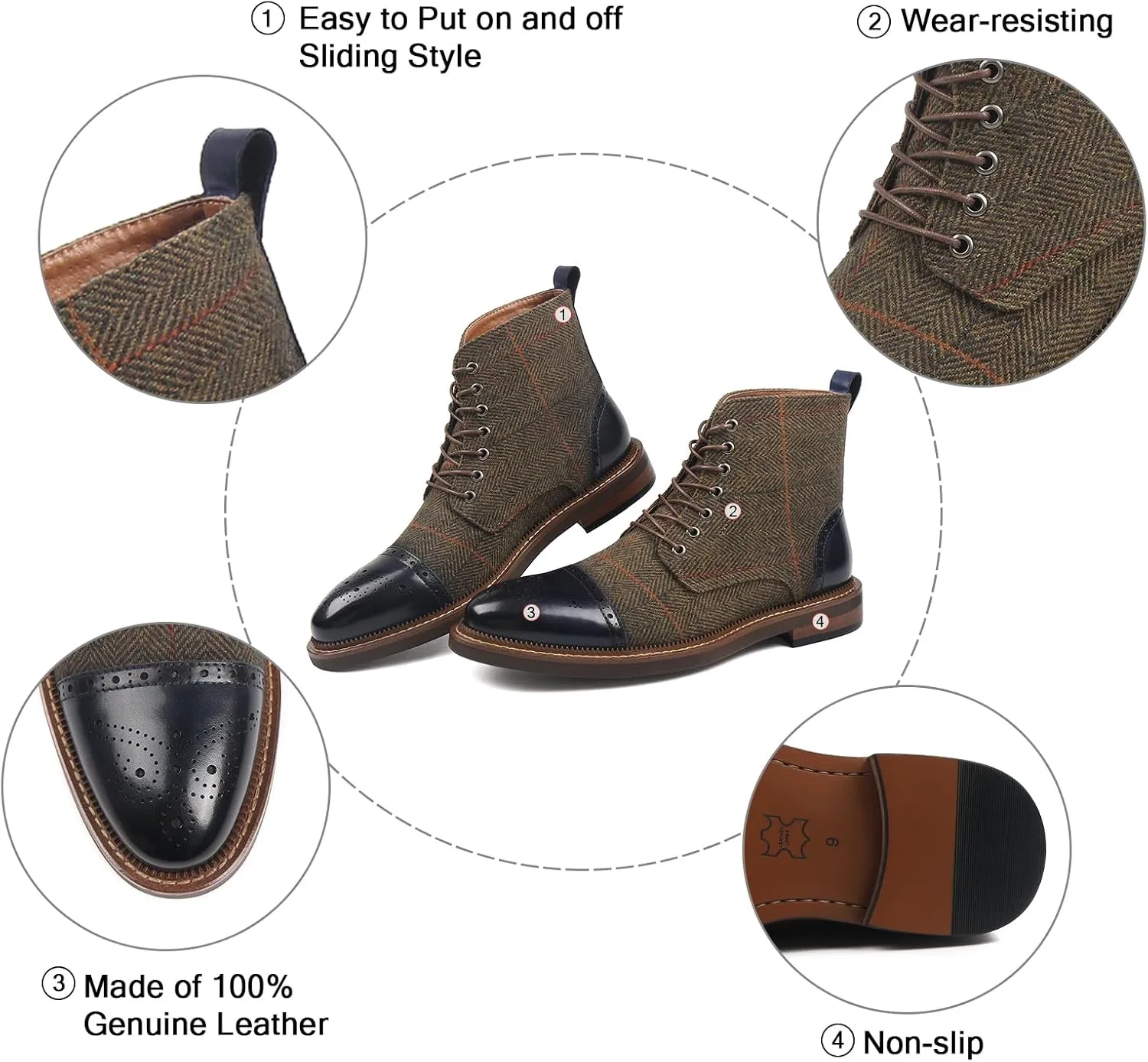 RITIZRN Men's Fashion Dress Boots Oxford Leather Boots Business Casual Comfortable Classic Men's Lace Up Boots